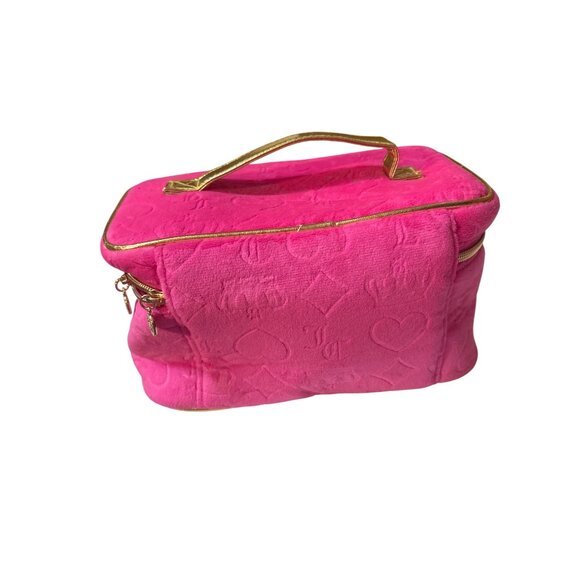 Juicy Couture NWOT Pink Velvet Embossed Crown Zipper Makeup Bag With Gold Handle - Picture 3 of 8